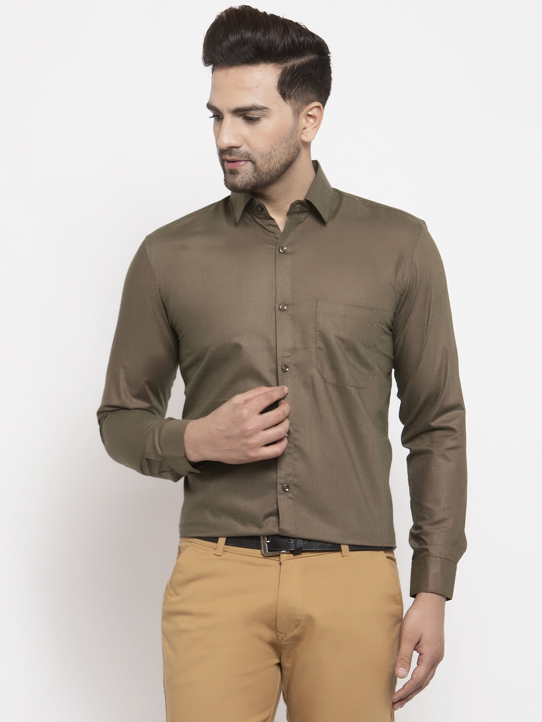 Brown Men'S Cotton Half Sleeves Solid Formal Shirts main image 1