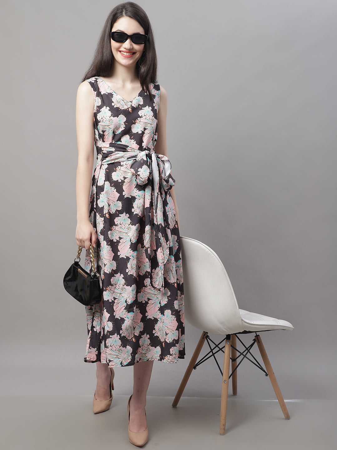 Women Black Printed A-Line Dresses | Indian Needle Women Black Printed A-Line Dresses | Indian Needle