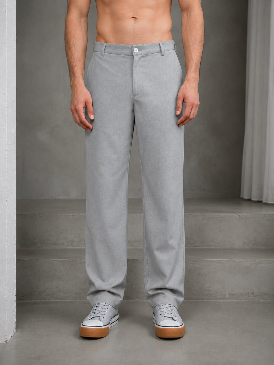 Men's Cotton Blend Solid Straight Fit Relaxed Trousers