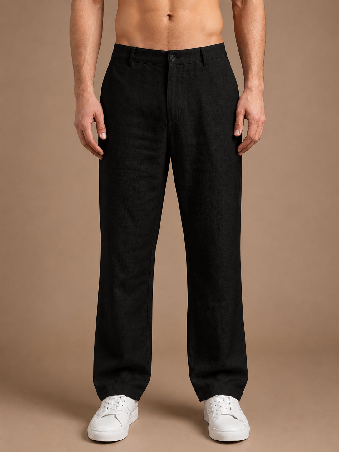 Linen Relaxed-Fit Regular Trousers for Men
