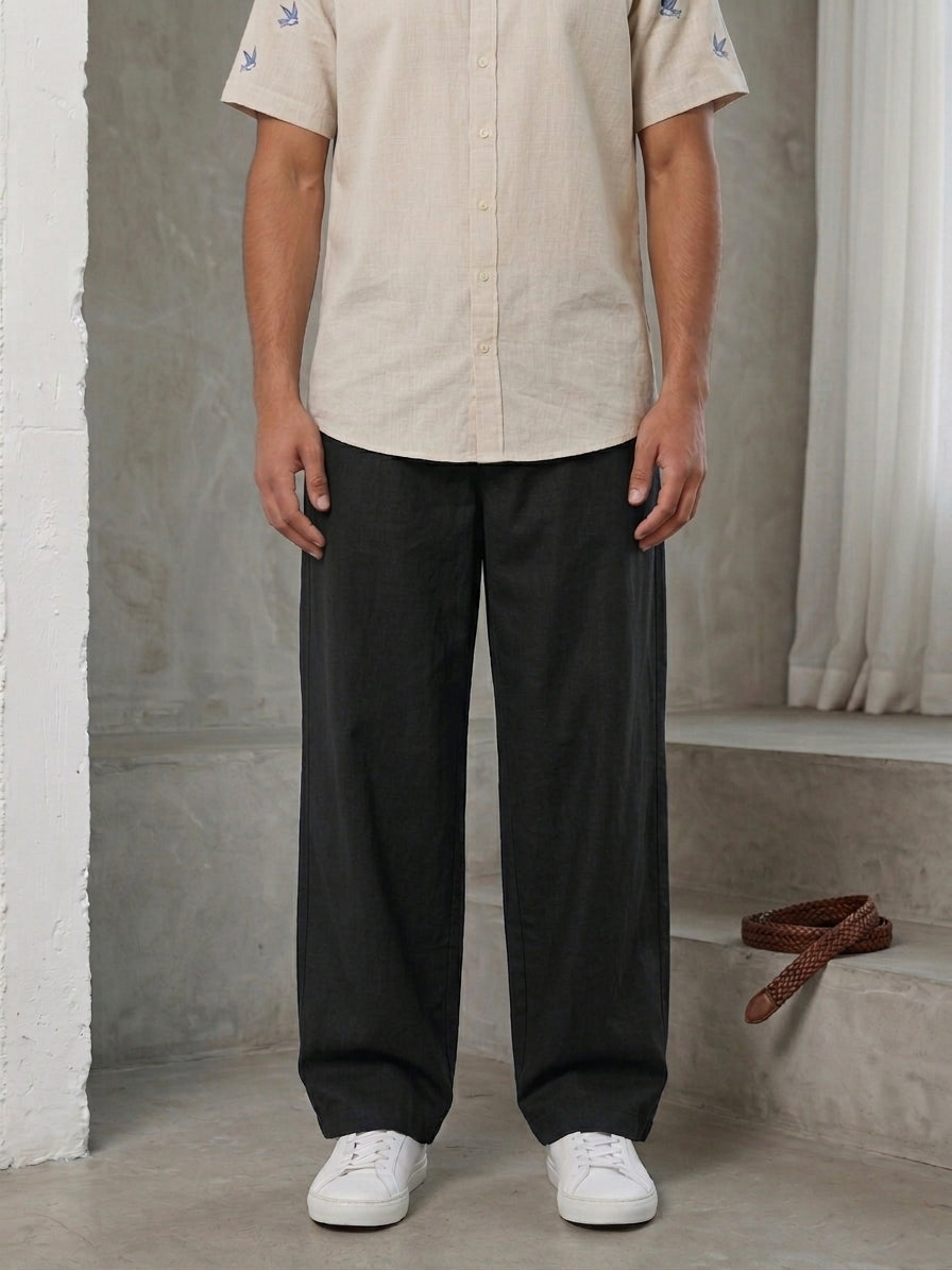 Solid Relaxed-Fit Cotton Trouser