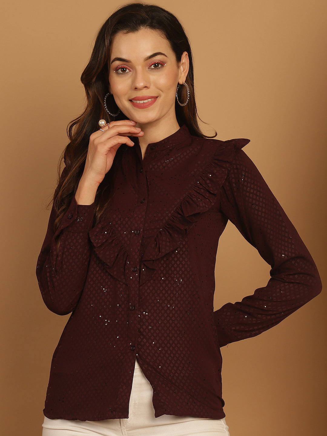 Wine Woven Design Women's Top