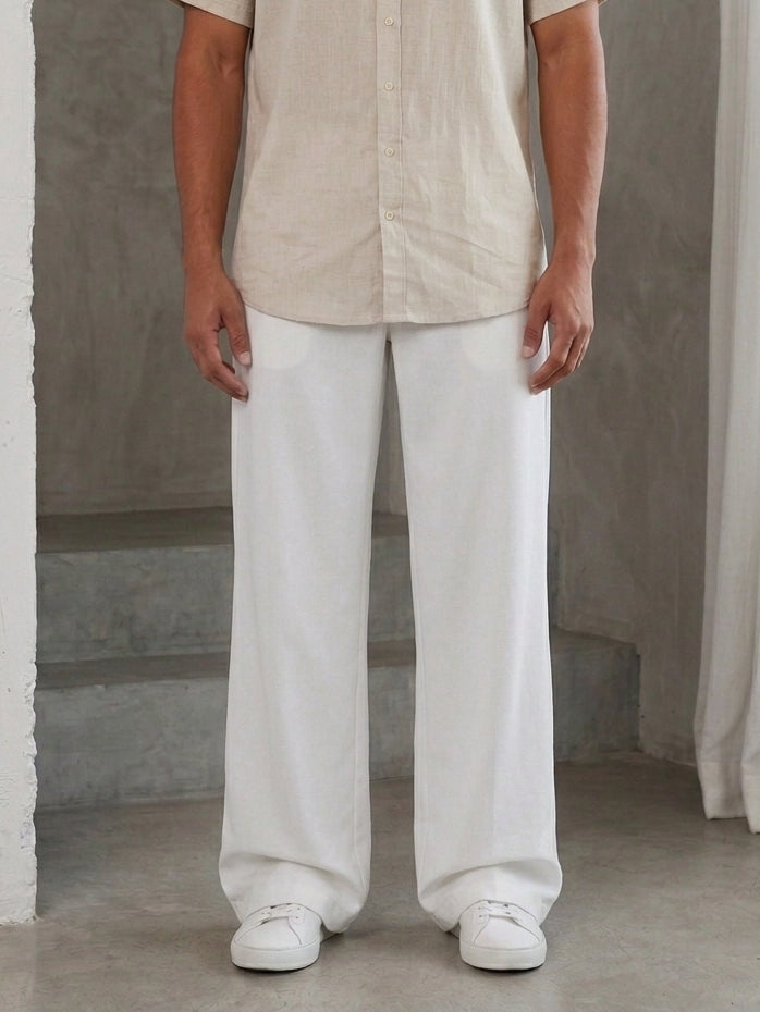 Cotton Blend Solid Relaxed-Fit Trouser