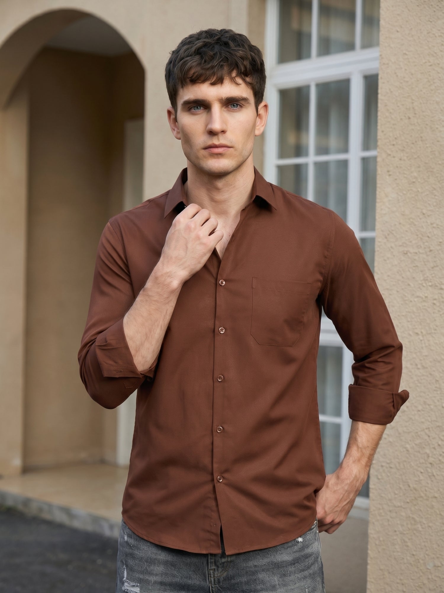 Cotton Solid Casual Shirt for Mens