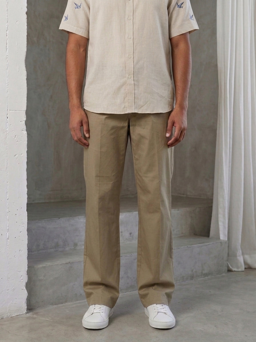 Solid Relaxed-Fit Cotton Trouser