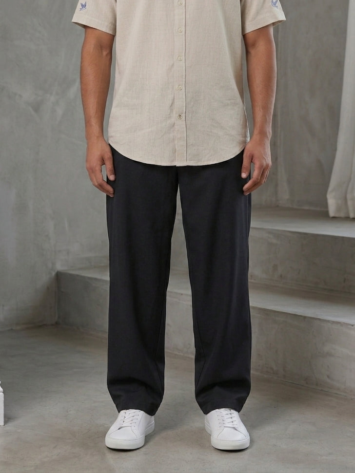 Cotton Blend Solid Relaxed-Fit Trouser