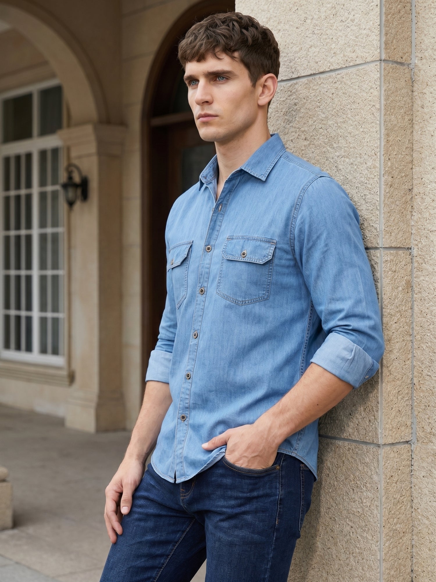 Classic Washed Denim Button-Down Shirt