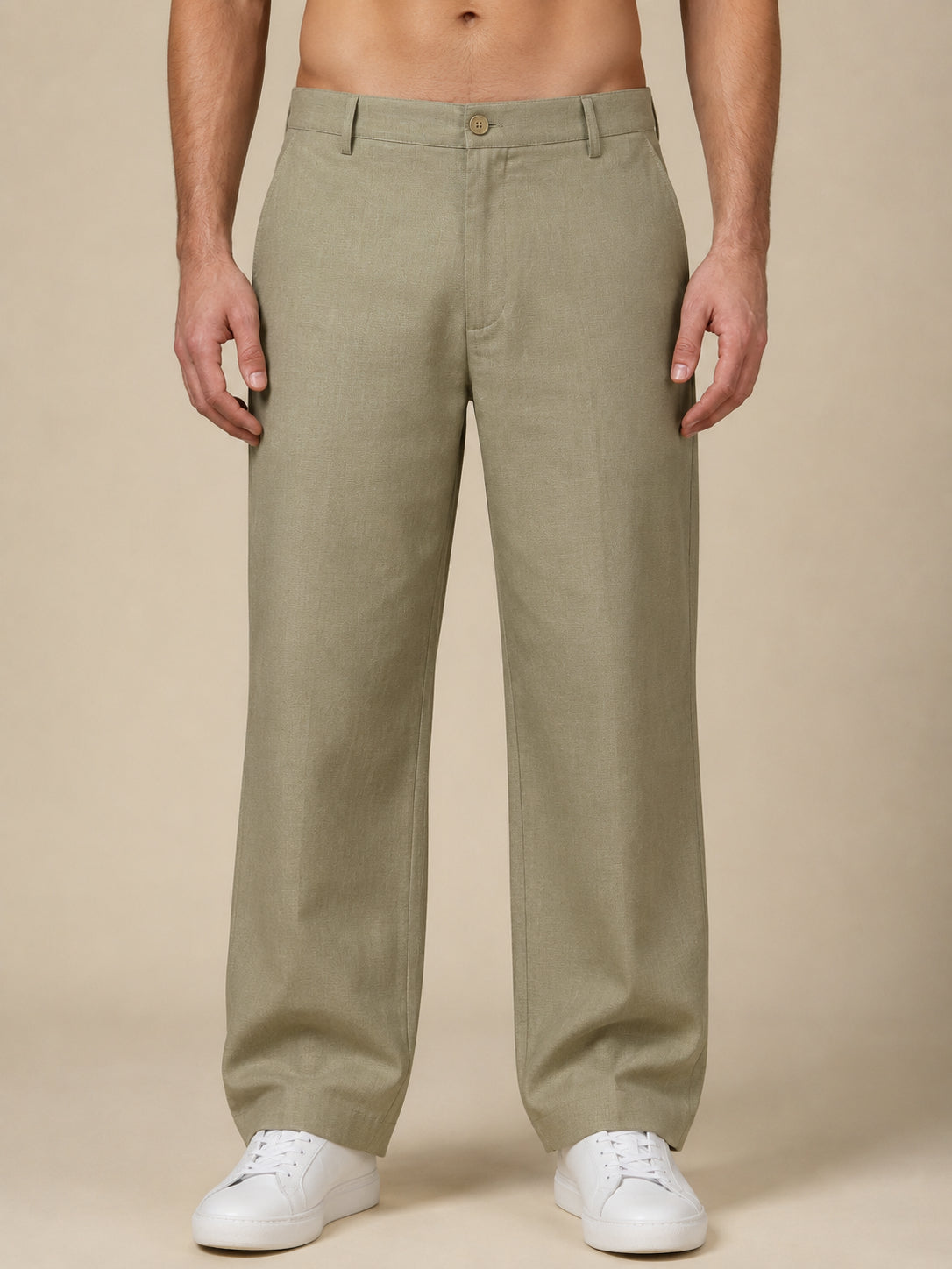 Linen Relaxed-Fit Regular Trousers for Men