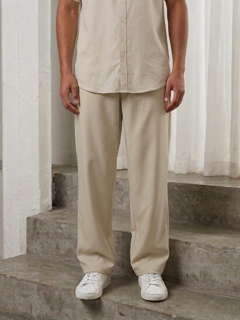 Cotton Blend Solid Relaxed-Fit Trouser