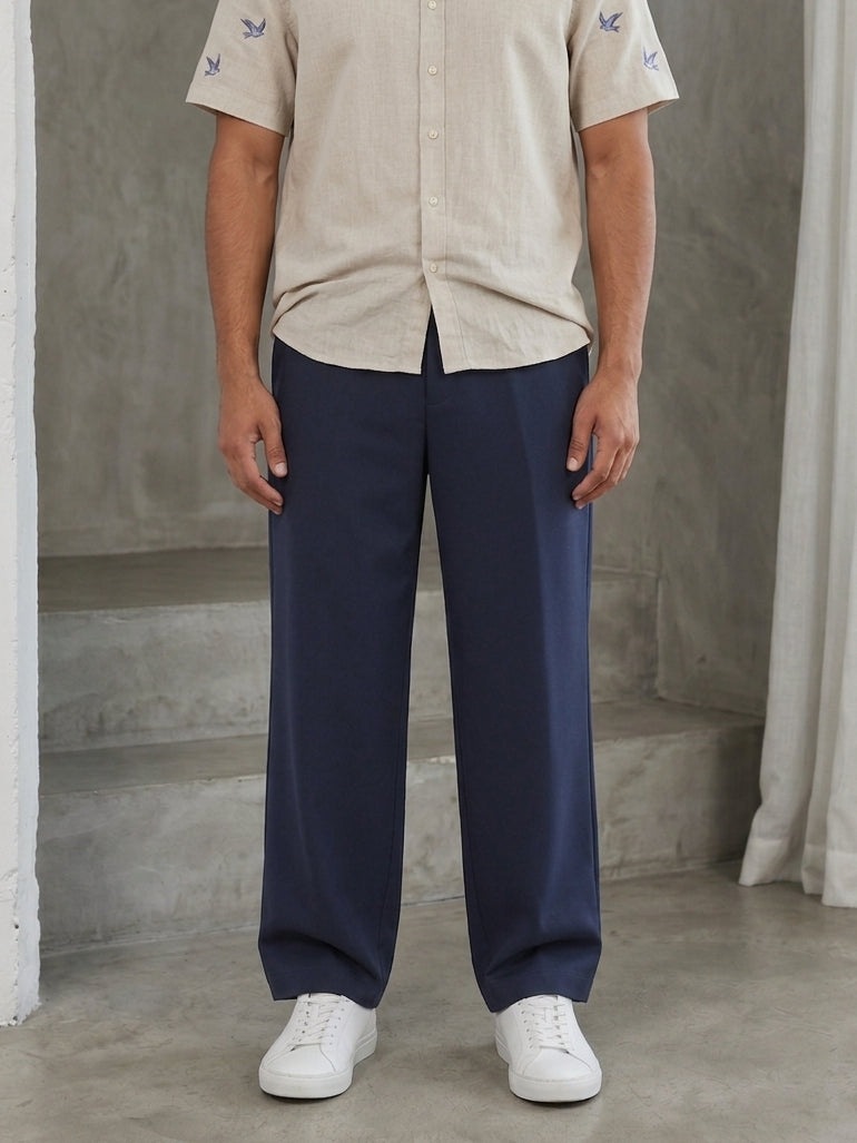 Cotton Blend Solid Relaxed-Fit Trouser