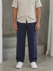 Cotton Blend Solid Relaxed-Fit Trouser