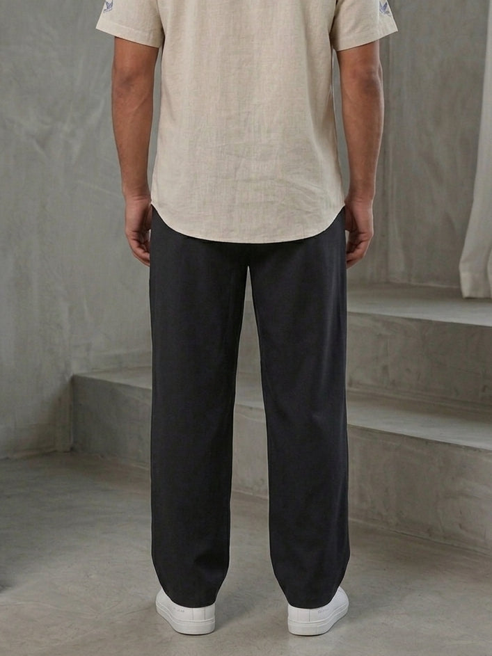 Cotton Blend Solid Relaxed-Fit Trouser