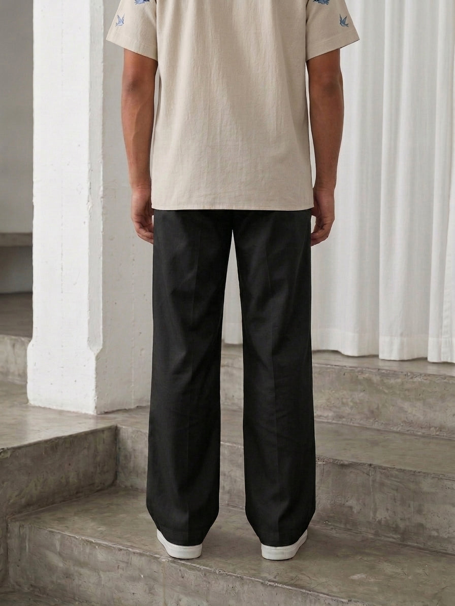 Solid Relaxed-Fit Cotton Trouser