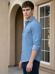 Classic Washed Denim Button-Down Shirt