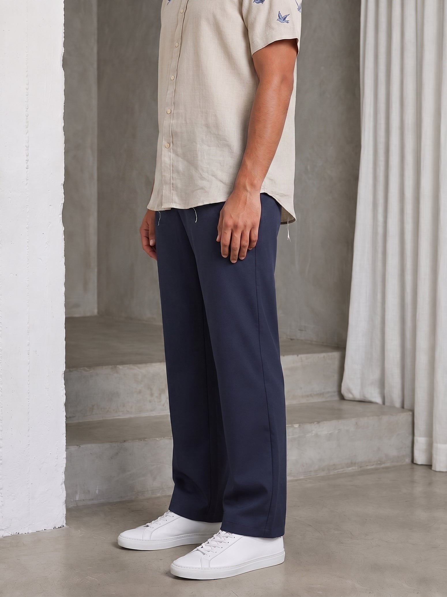 Cotton Blend Solid Relaxed-Fit Trouser