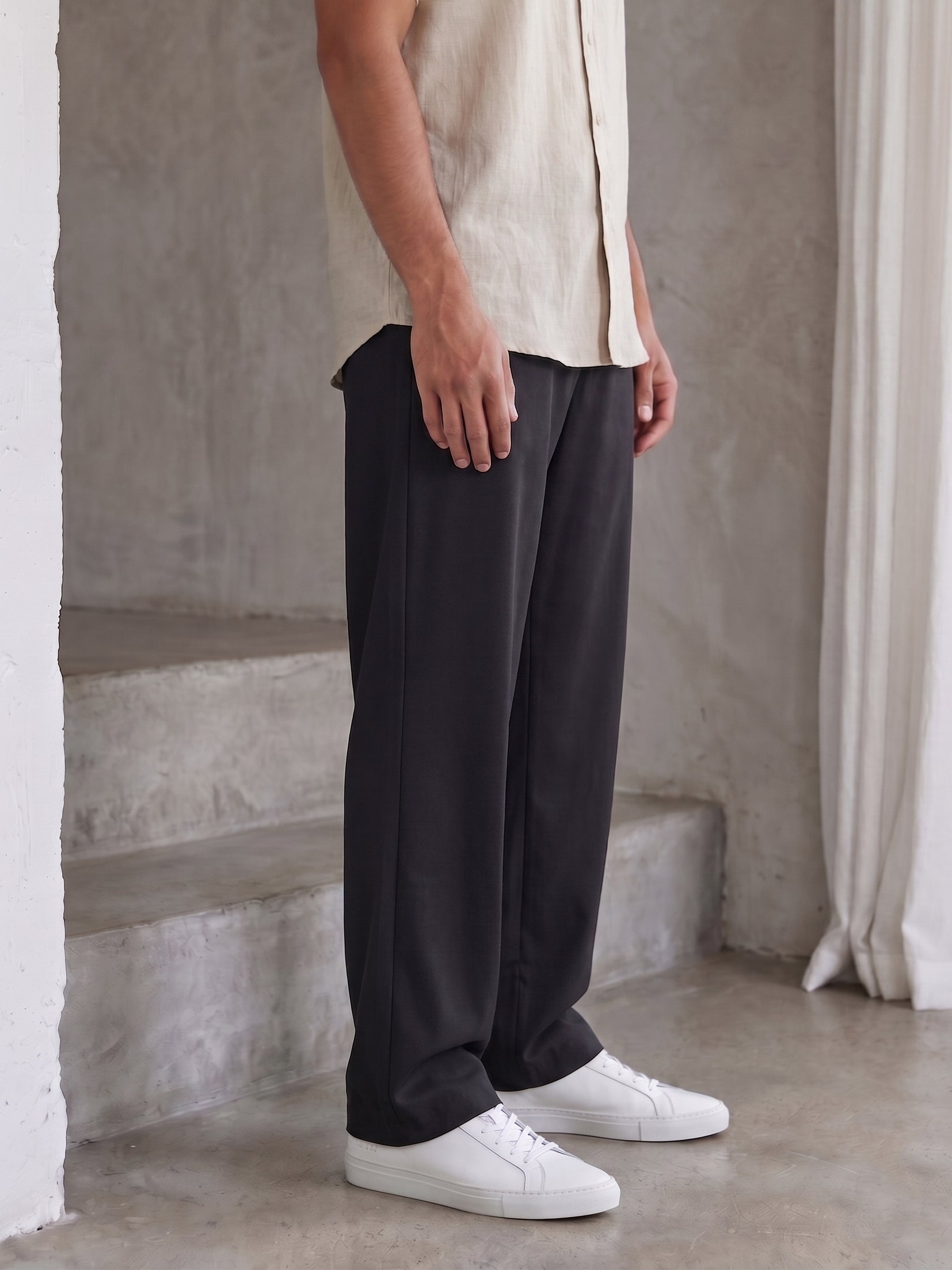 Cotton Blend Solid Relaxed-Fit Trouser