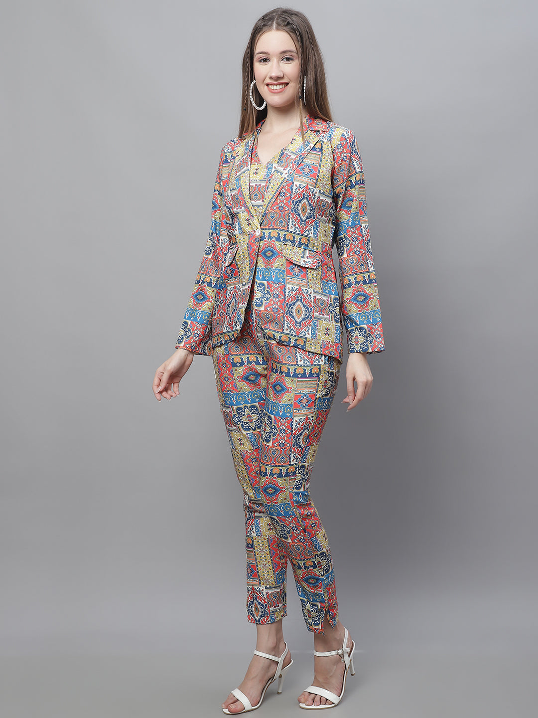 Women's Digital Printed Crop Top and Jacket Set