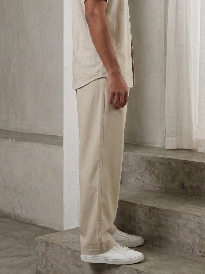 Cotton Blend Solid Relaxed-Fit Trouser