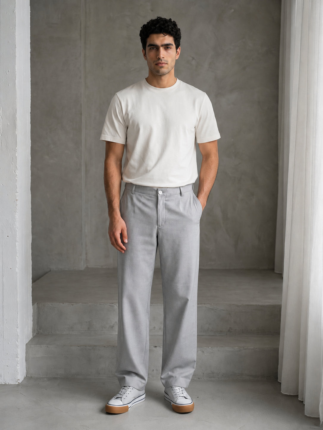 Men's Cotton Blend Solid Straight Fit Relaxed Trousers