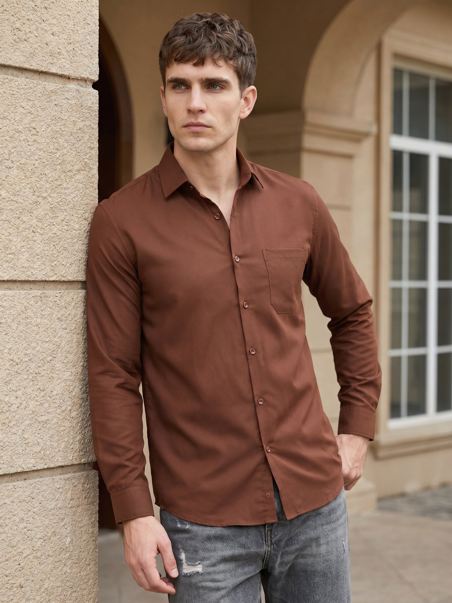 Cotton Solid Casual Shirt for Mens