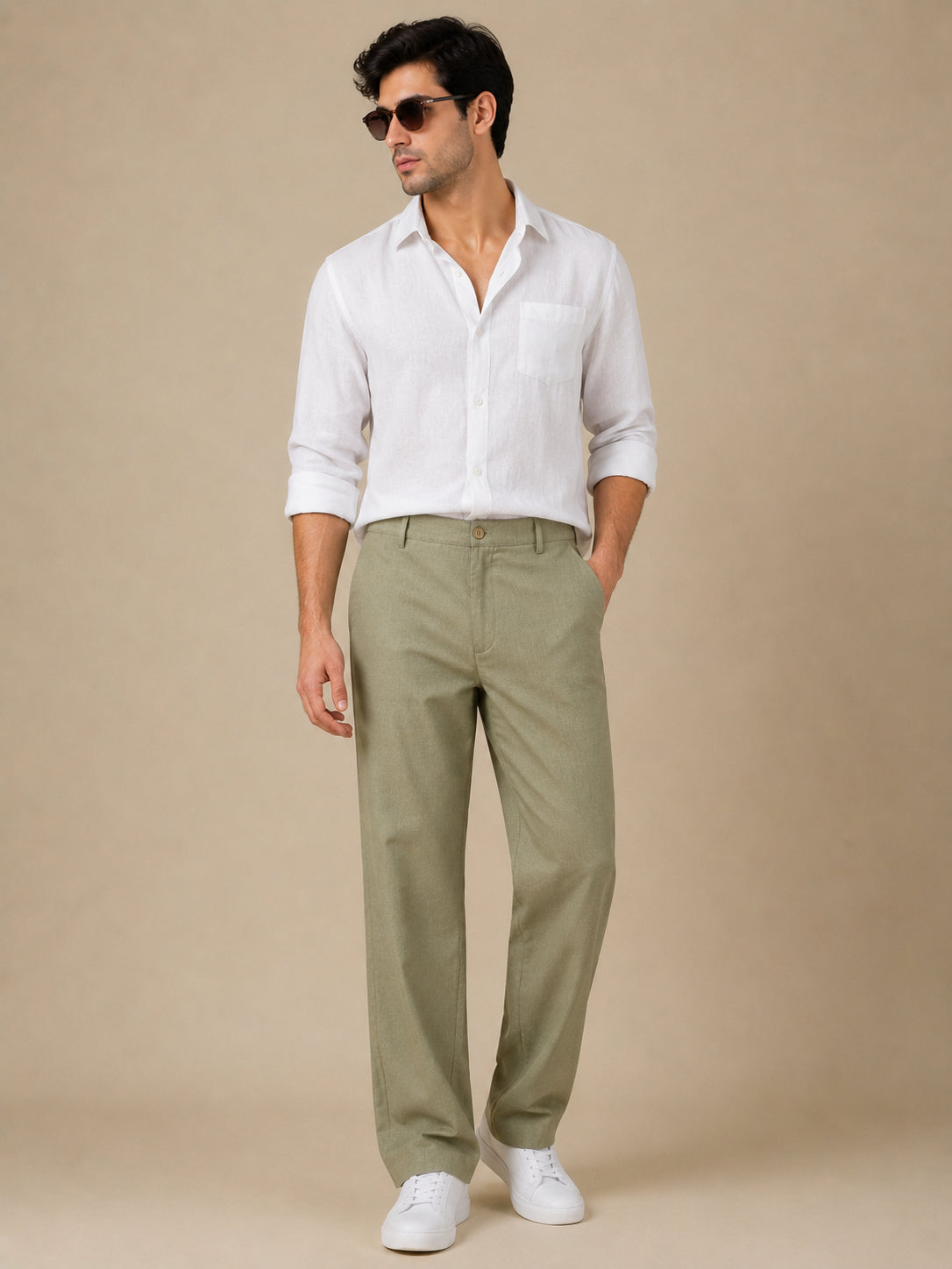 Linen Relaxed-Fit Regular Trousers for Men