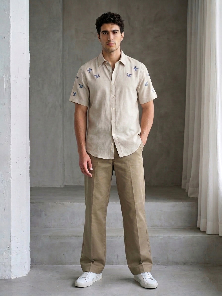 Solid Relaxed-Fit Cotton Trouser