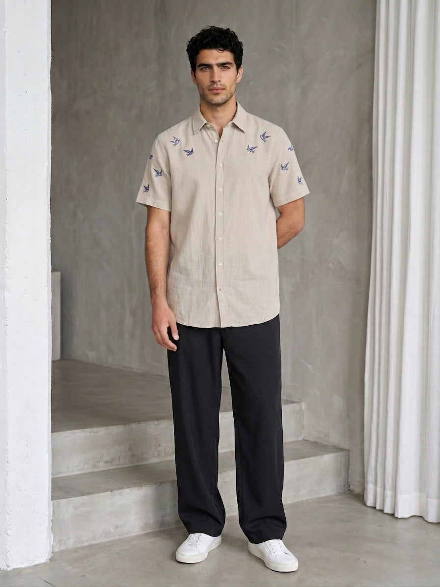 Cotton Blend Solid Relaxed-Fit Trouser