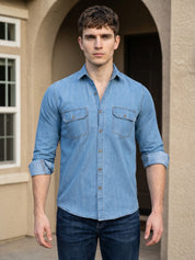 Classic Washed Denim Button-Down Shirt