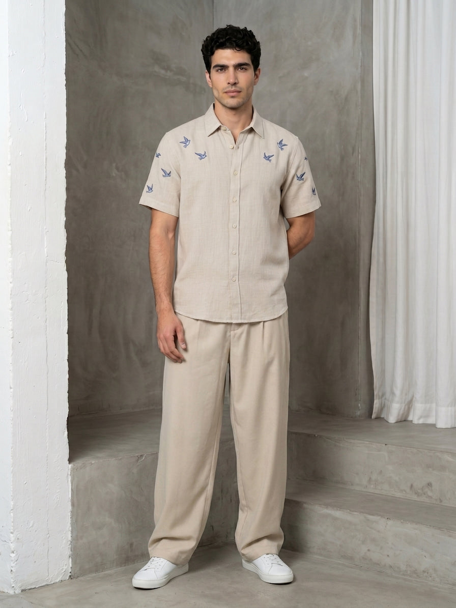 Cotton Blend Solid Relaxed-Fit Trouser