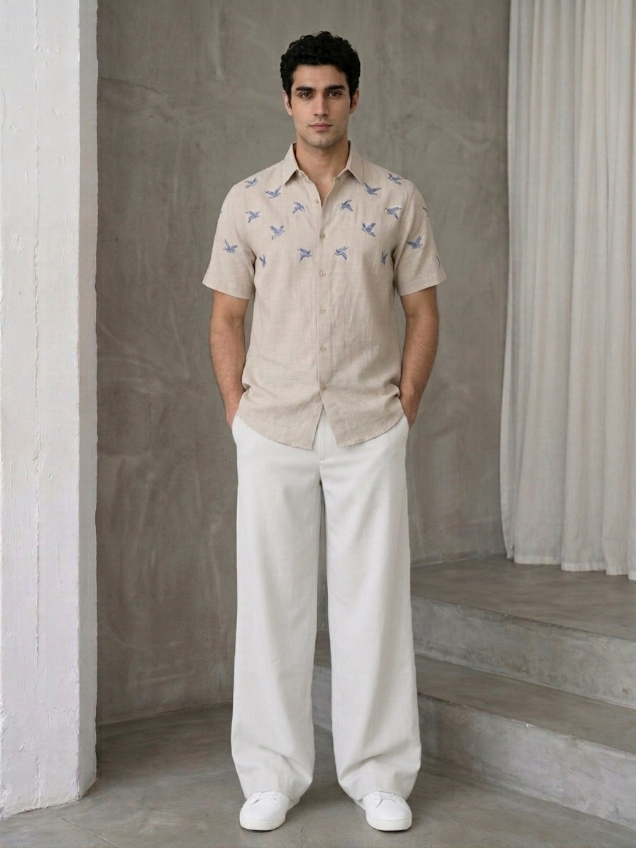 Cotton Blend Solid Relaxed-Fit Trouser