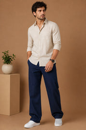 Linen Relaxed-Fit Regular Trousers for Men