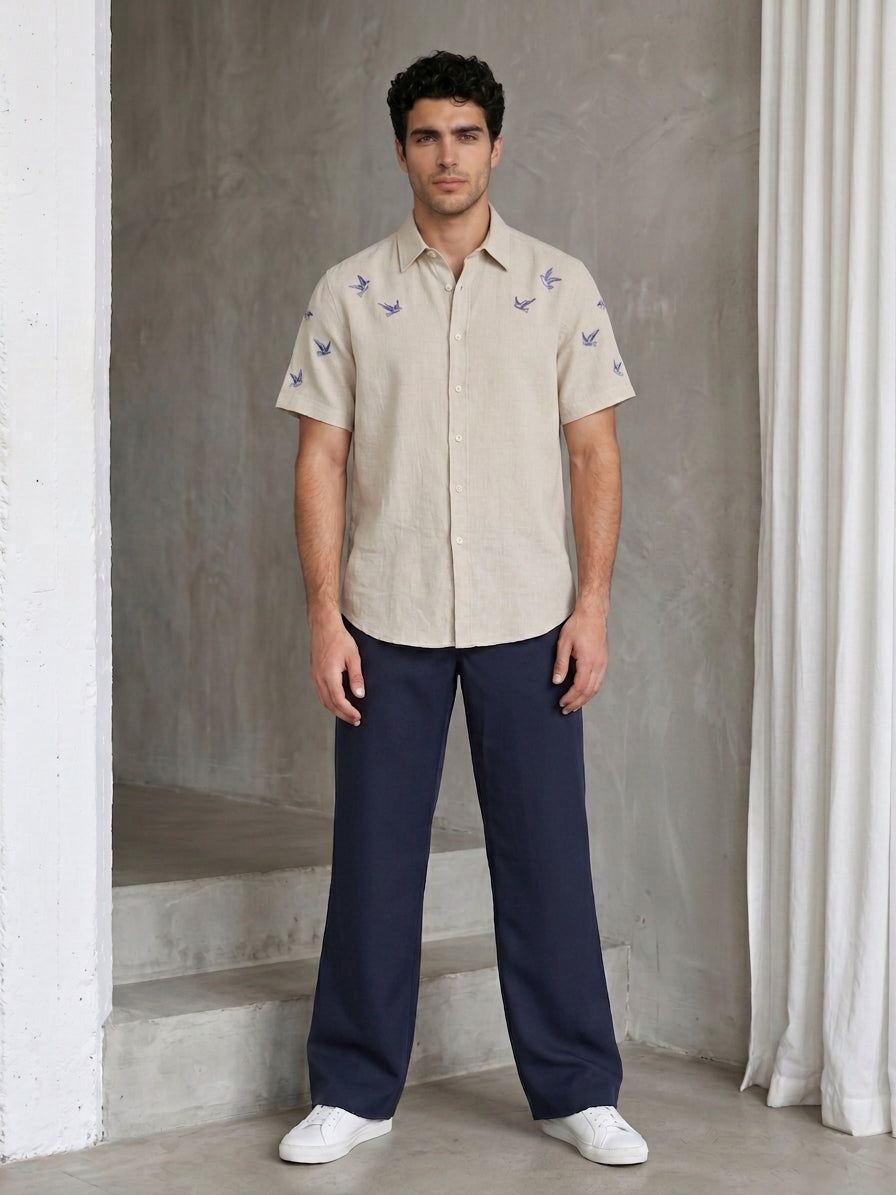 Cotton Blend Solid Relaxed-Fit Trouser