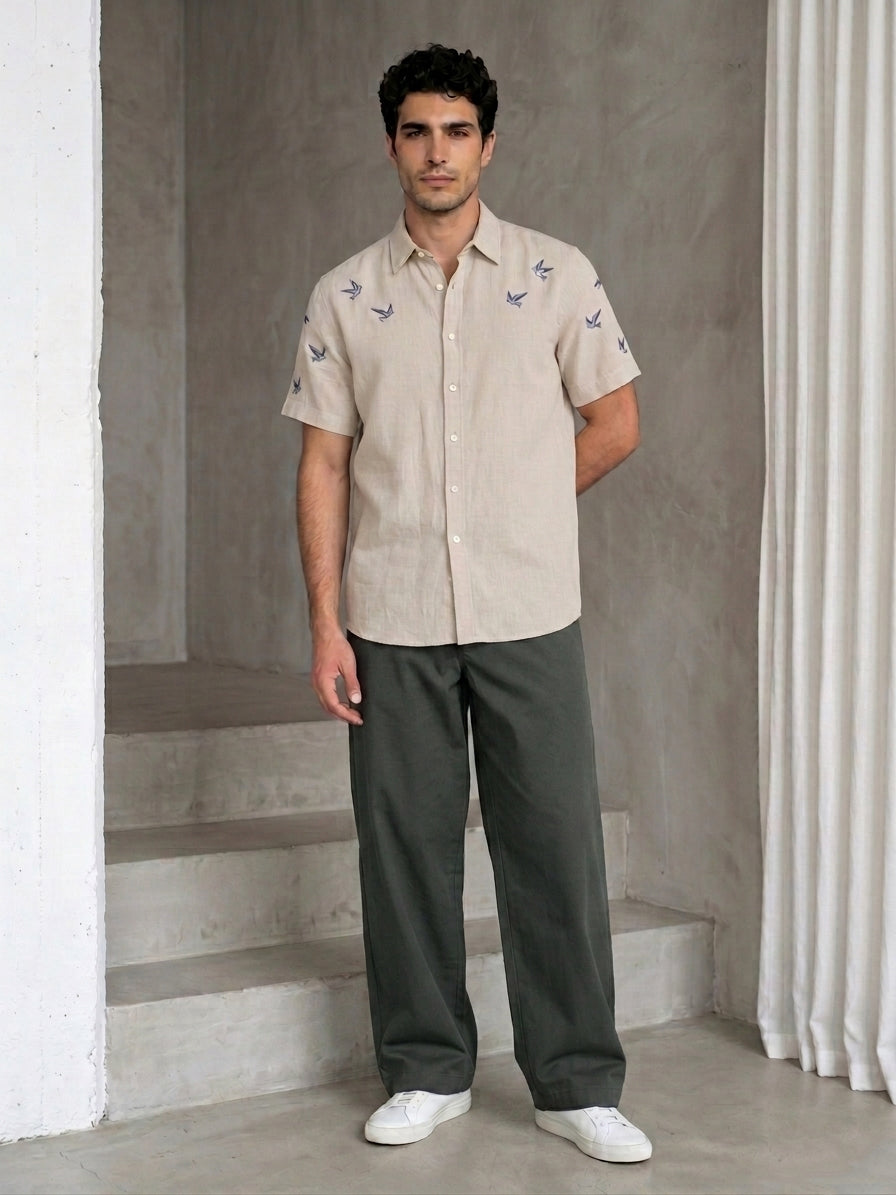 Solid Relaxed-Fit Cotton Trouser