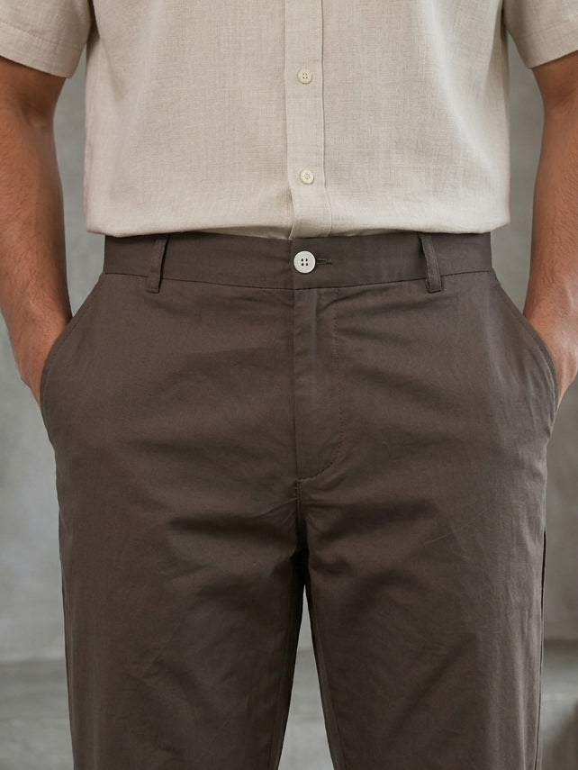 Solid Relaxed-Fit Cotton Trouser