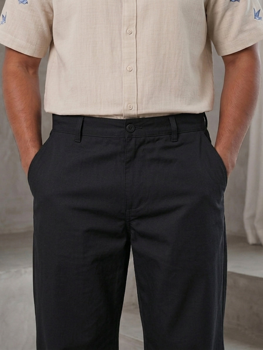 Solid Relaxed-Fit Cotton Trouser