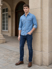 Classic Washed Denim Button-Down Shirt