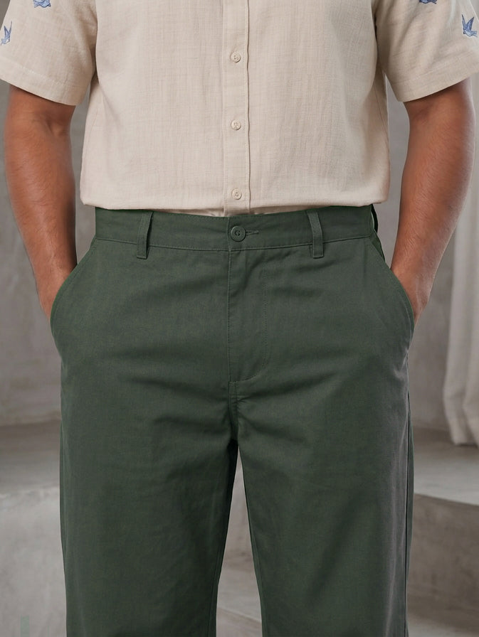 Solid Relaxed-Fit Cotton Trouser