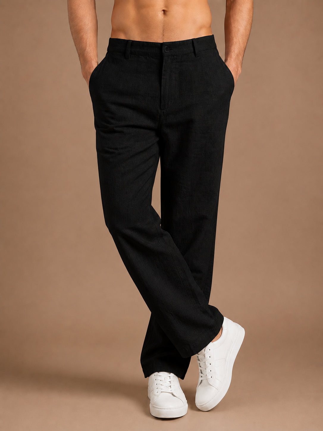 Linen Relaxed-Fit Regular Trousers for Men