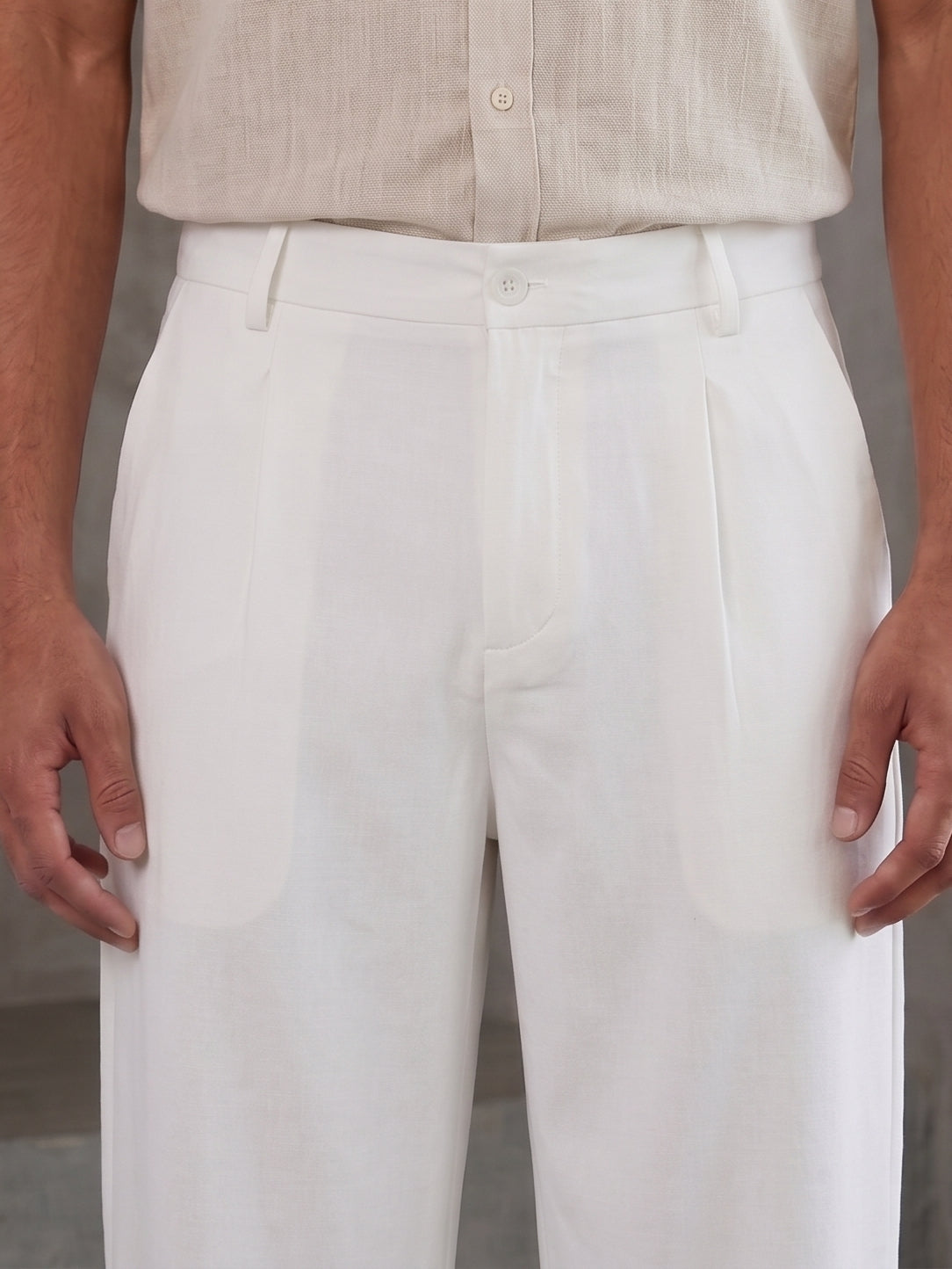 Cotton Blend Solid Relaxed-Fit Trouser