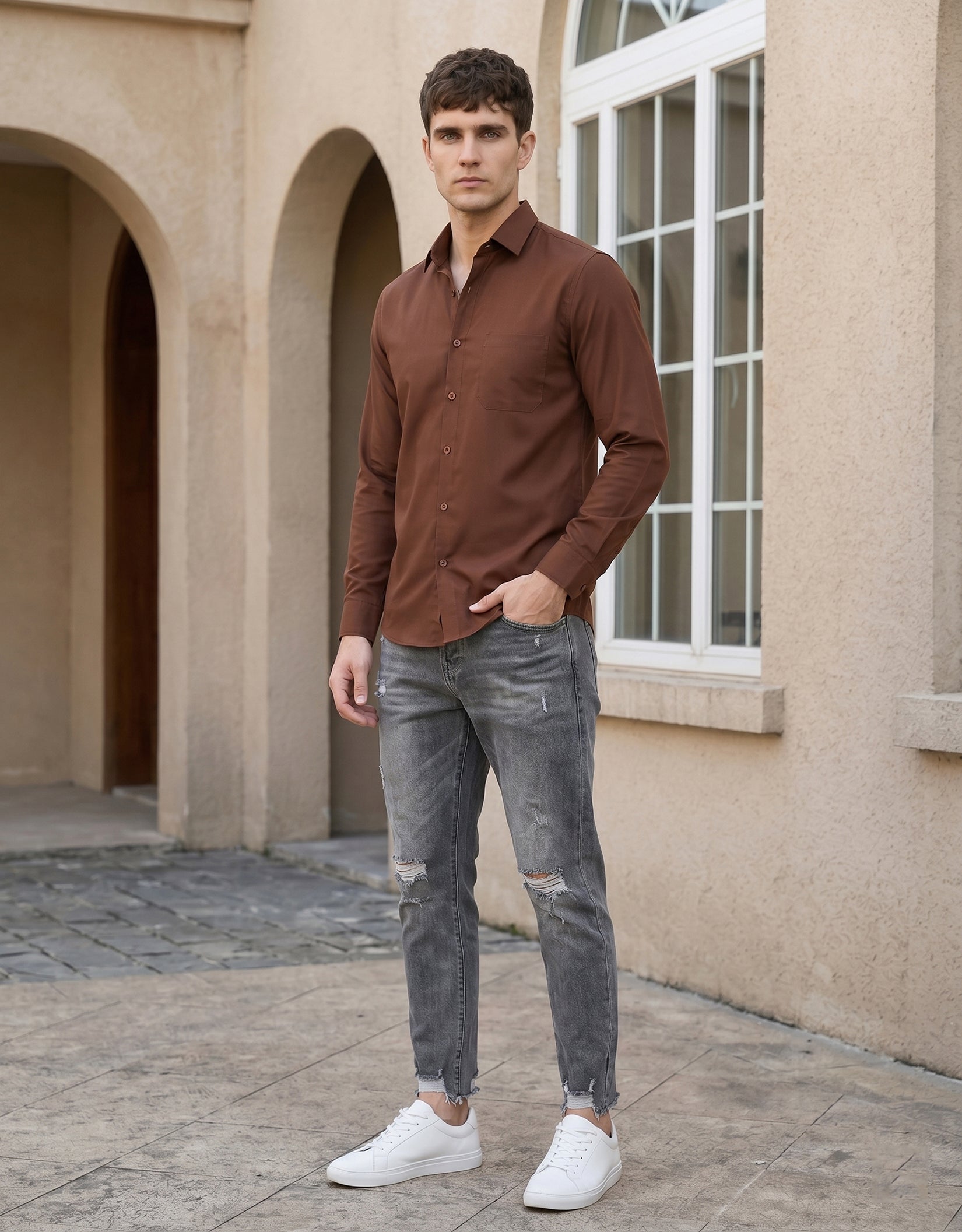 Cotton Solid Casual Shirt for Mens