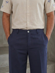 Cotton Blend Solid Relaxed-Fit Trouser