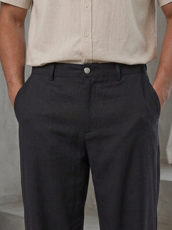 Cotton Blend Solid Relaxed-Fit Trouser