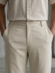 Cotton Blend Solid Relaxed-Fit Trouser