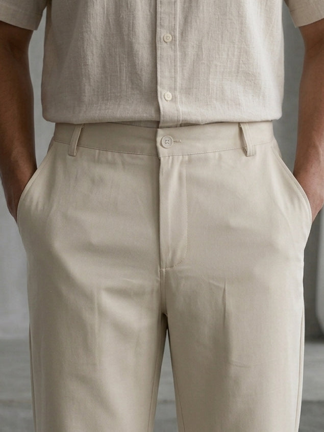 Cotton Blend Solid Relaxed-Fit Trouser