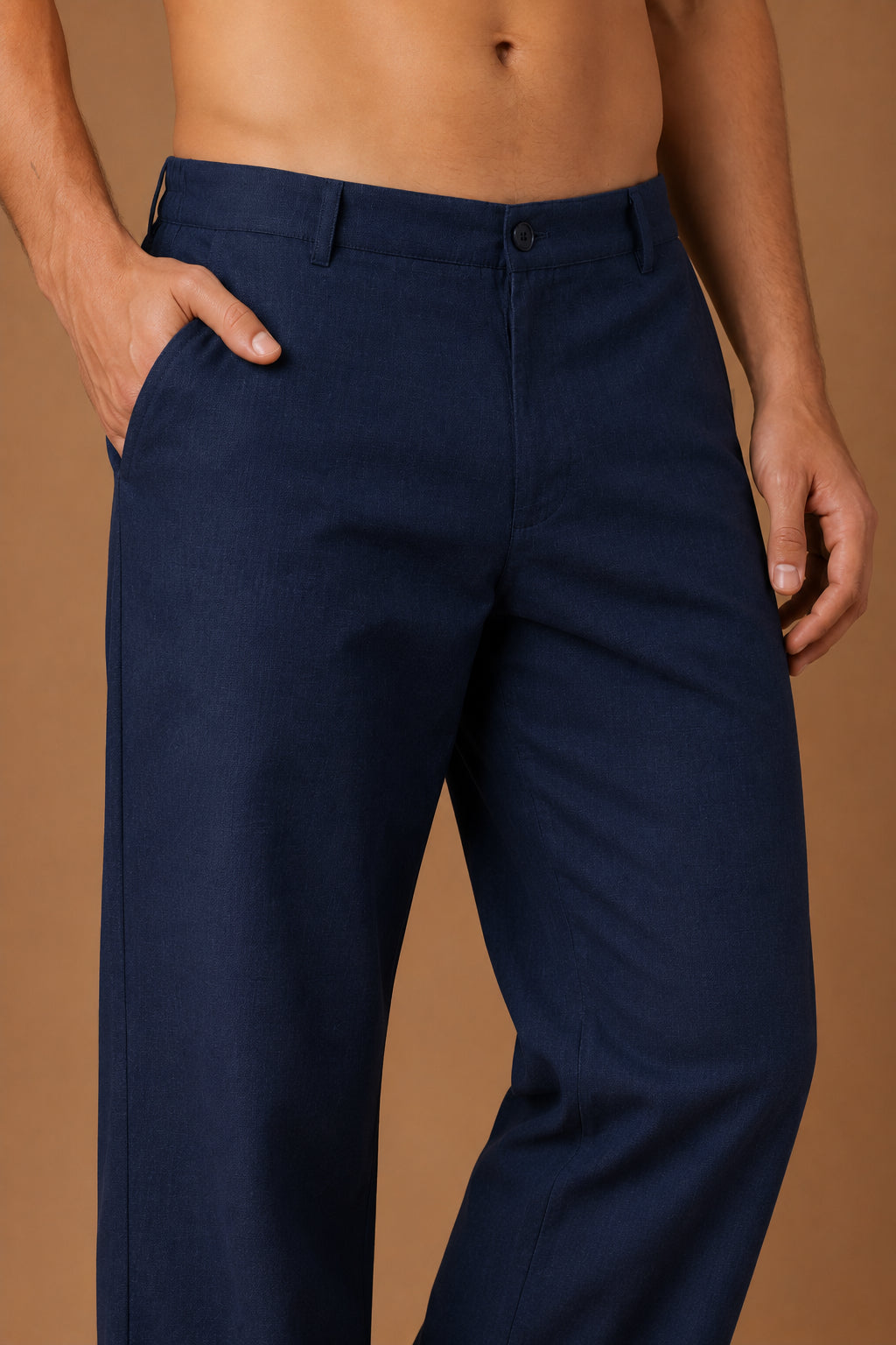 Linen Relaxed-Fit Regular Trousers for Men