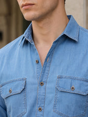 Classic Washed Denim Button-Down Shirt