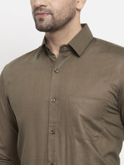 Indian Needle Men's Cotton Solid Dark Brown Formal Shirt's