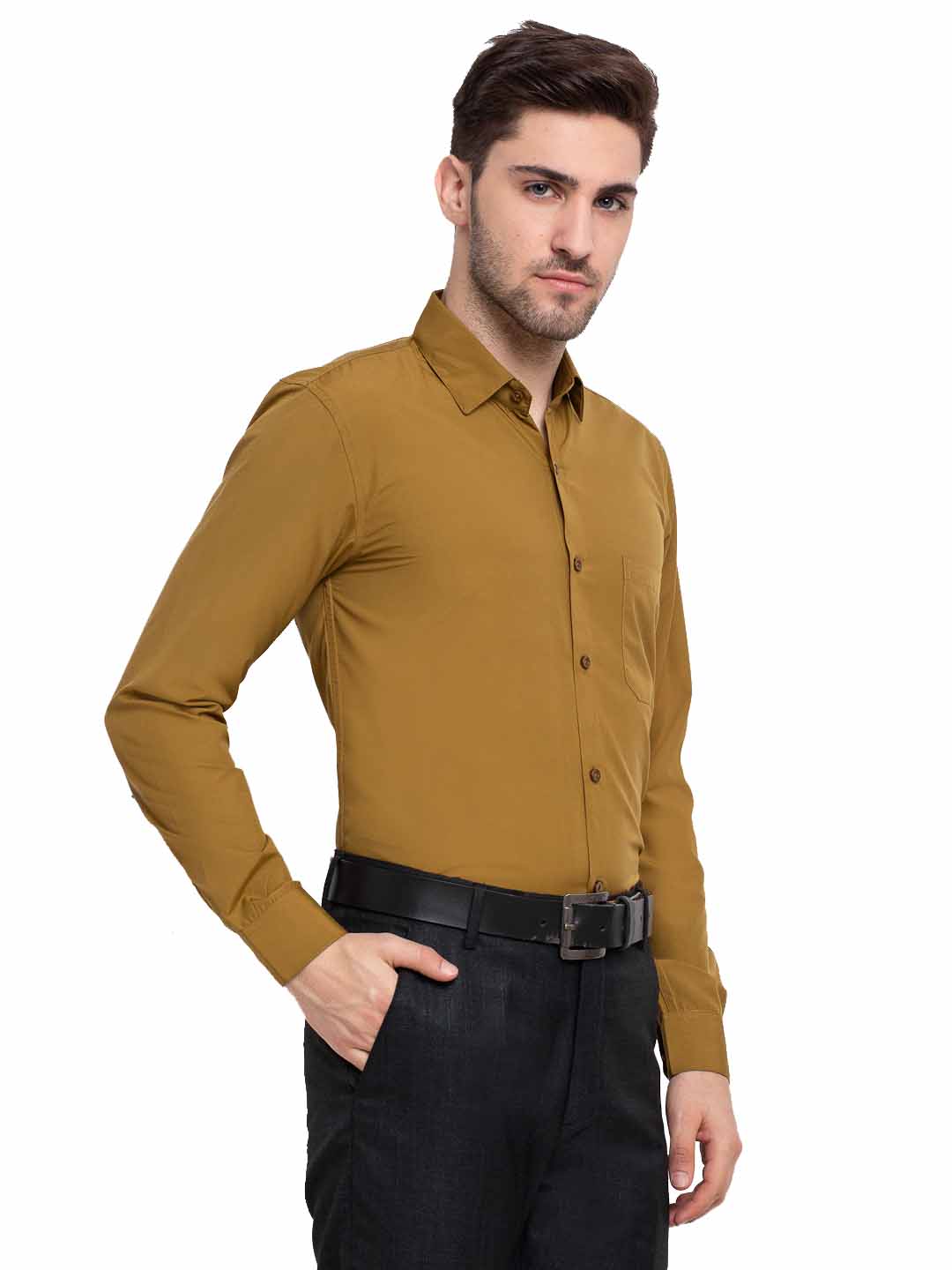 Indian Needle Men's Cotton Solid Mustard Formal Shirt's