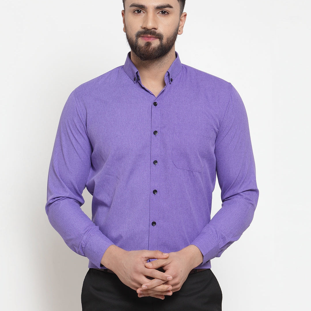 Indian Needle Indian Needle Purple Men's Cotton Solid Button Down Formal Shirts - Front View
