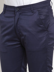 Indian Needle Men's Navy Solid Formal Trousers